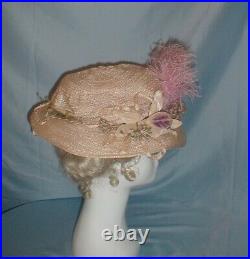 Antique Hat Victorian 1890's Ivory Straw and Lavender Chiffon Exquisite Trim
