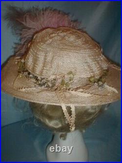 Antique Hat Victorian 1890's Ivory Straw and Lavender Chiffon Exquisite Trim