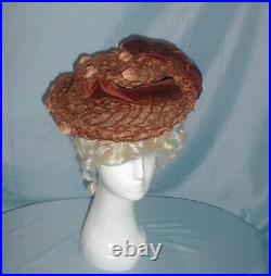 Antique Hat Victorian 1890's Toque Style Straw and Velvet Trim