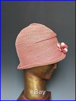 Antique Hat Vintage 1920s Dress Cloche Horsehair Pink Flapper Butterfly Hat