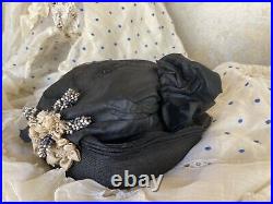 Antique Hat WWI Edwardian Titanic Era Wide Brim Hat Silk Flowers Ribbon Bow Vtg
