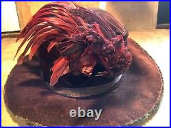 Antique J. B. Branch & Co. 1900s Victorian Edwardian Hat with Taxidermy Bird