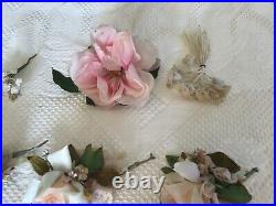 Antique Millinery Flowers Lot Silk, Velvet, Wax, Pinks, Sets