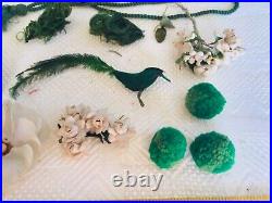 Antique Millinery Flowers, Silk, Velvet, Wax, Bird, Feathers, Ribbonwork, Green