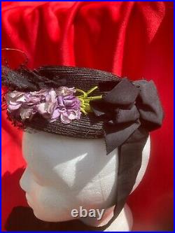 Antique Original Civil War Era Elaborate Ladies Black Straw Bonnet Woman Hat