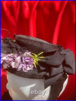 Antique Original Civil War Era Elaborate Ladies Black Straw Bonnet Woman Hat