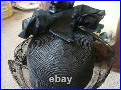 Antique Pre-1900s Ladies HAT Victorian Black w Bow Womens Original Rare