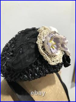 Antique Victorian 1800's 1860 Stunning Women's Hat Lavender Flowers