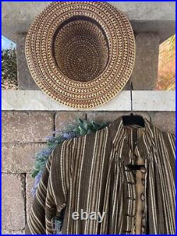 Antique Victorian 1880s Hat Woven Straw Plume Buckle Tall 19th C 1800s