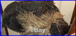Antique Victorian Edwardian Ladies Beaver Fur Felt Hat Ostrich Feathers & Flower