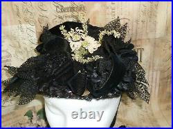 Antique Victorian Hat / 1800s Spoon Summer Chapeaux Bonnet Hat / Beaded Flowers