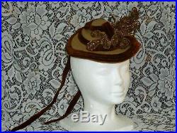 Antique Victorian Hat / 1800s Spoon Summer Chapeaux Bonnet Hat / Beaded Flowers