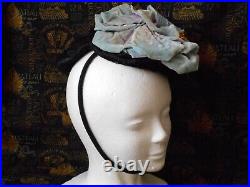 Antique Victorian Spoon Hat 1800s Summer Chapeaux Bonnet Hat Velvet Flowers