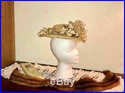 Antique Victorian Straw and Lace Graduation Hat from 1897 W Provenance Millinery