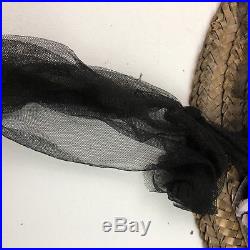 Antique Victorian Violet Ostrich Feather Straw Hat