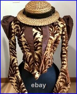 Antique Victorian Women's Jacket Peplum Bustle Back Straw Hat Vintage Steampunk