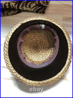 Antique Victorian Women's Jacket Peplum Bustle Back Straw Hat Vintage Steampunk