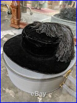 Antique Vintage 1910s Titanic Era Edwardian Velvet Ostrich Feather Wide Brim Hat