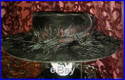 Antique Vintage Black Victorian Hat Silk Velvet Ostrich Feather 1890s Costume
