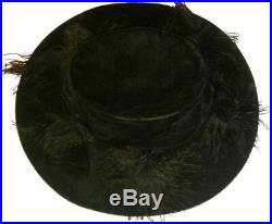 Antique Vintage Black Victorian Hat Silk Velvet Ostrich Feather 1890s Costume
