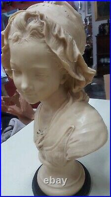 Antique/Vtg 16 Bust Victorian Lady With Hat Sculpture Statue Heavy Cast Marble