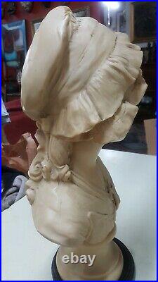 Antique/Vtg 16 Bust Victorian Lady With Hat Sculpture Statue Heavy Cast Marble