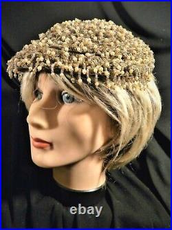 Antique Vtg Woman's Hat Bramson Milliner Label Lavish Beadwork Faux Pearls Fab
