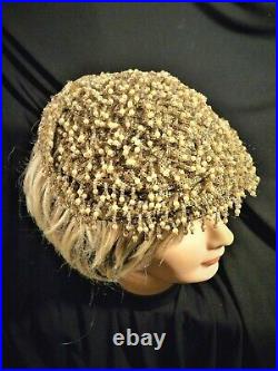 Antique Vtg Woman's Hat Bramson Milliner Label Lavish Beadwork Faux Pearls Fab