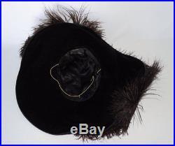 Antique Wide Brim Gibson Girl Black Ostrich Feather Velvet Hat