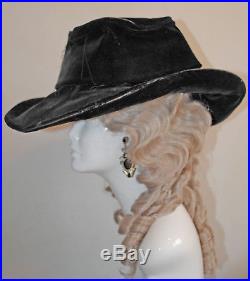 Antique Women's Hat Victorian Large Black Velvet Wide Brim Museum De-accessioned