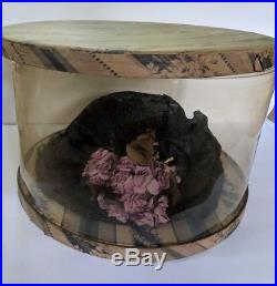 Antique Womens Hat WWI Edwardian Titanic Era Wide Brim With Hat Box