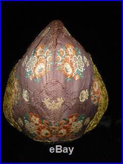 Antique french 18thc georgian ladies silk brocade gold lace coiffe bonnet