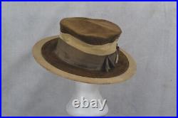 Antique hat brown tan velvet wide brim Victorian Edwardian inside edge 21