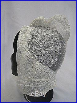 Antique lace day cap embroidered net Victorian era