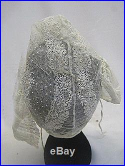 Antique lace day cap embroidered net Victorian era