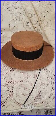 Antique straw boater HAT in Brooks Brothers hatbox hat box