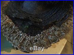 Antique vict percher hat w silk, lace, raffia, velvet, straw & millinery flowers