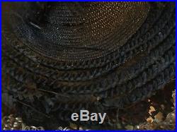 Antique vict percher hat w silk, lace, raffia, velvet, straw & millinery flowers