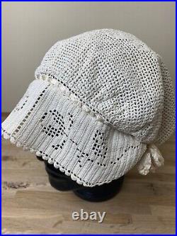 Antique vintage nightcap Edwardian Victorian crochet dust cap silk lining