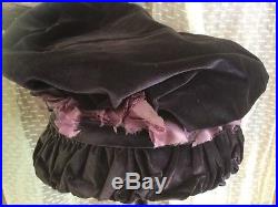 Antique vtg Victorian purple velvet hat w real taxidermy bird & pink silk ribbon