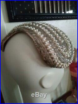 Art Deco c. 1920s Pearls & Seqiins Flapper Cloche Fitted Cap Hat