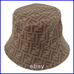 Auth FENDI Zucca Polyester Cotton Reversible Bucket Hat FXQ200 A2NP Used F/S