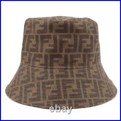 Auth FENDI Zucca Polyester Cotton Reversible Bucket Hat FXQ200 A2NP Used F/S