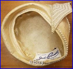 Auth, Vtg, Jack McConnell Beige Straw Hat withCrystal and Pearl Trim Hat (M)