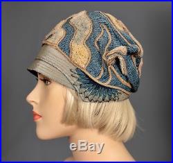 Authentic 1920's Cloche Hat Bouclé Wool, Silk, Soutache Braid