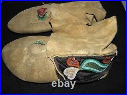 Authentic Antique Ojibwe Floral Beaded Adult Moccasins