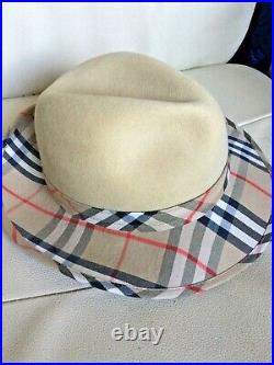 Authentic Burberrys Vintage Wool Trilby Hat Nova Check Size L
