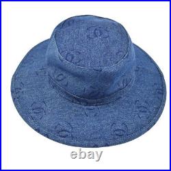 Authentic CHANEL CC Logos Hat Denim Cotton Blue Vintage France AK25461e