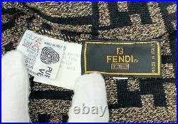 Authentic FENDI Vintage FF Zucca Knit Cap Beanie Hat Brown Black Wool Rank A