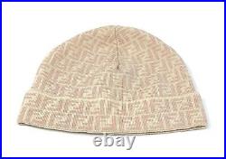 Authentic FENDI Vintage Zucca Knit Beanie Head Accessory Ivory Pink Wool Rank AB
